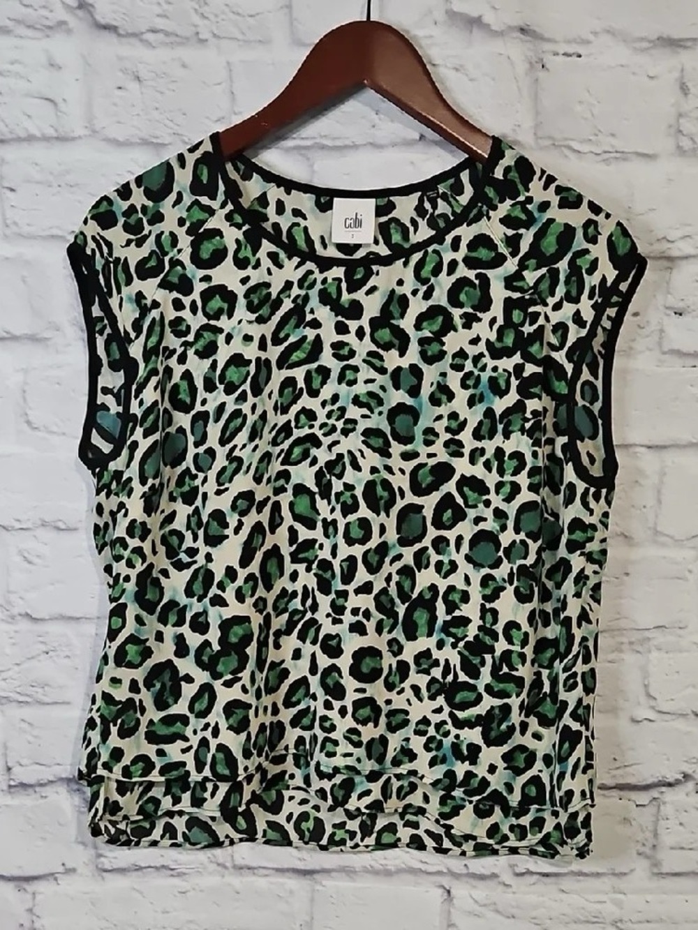 CAbi Green and Black Leopard Print Tank Top